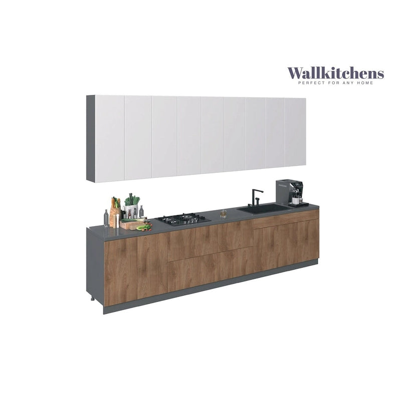 Collection Kitchen Elite Epicure - Teck Naturel et Base Noire - Taille 11 pieds de large - 138x24
