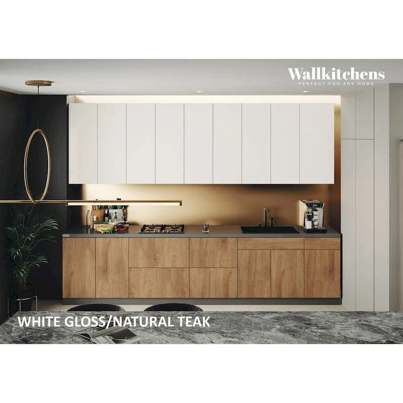 Collection Kitchen Elite Epicure - Teck Naturel et Base Noire - Taille 11 pieds de large - 138x24