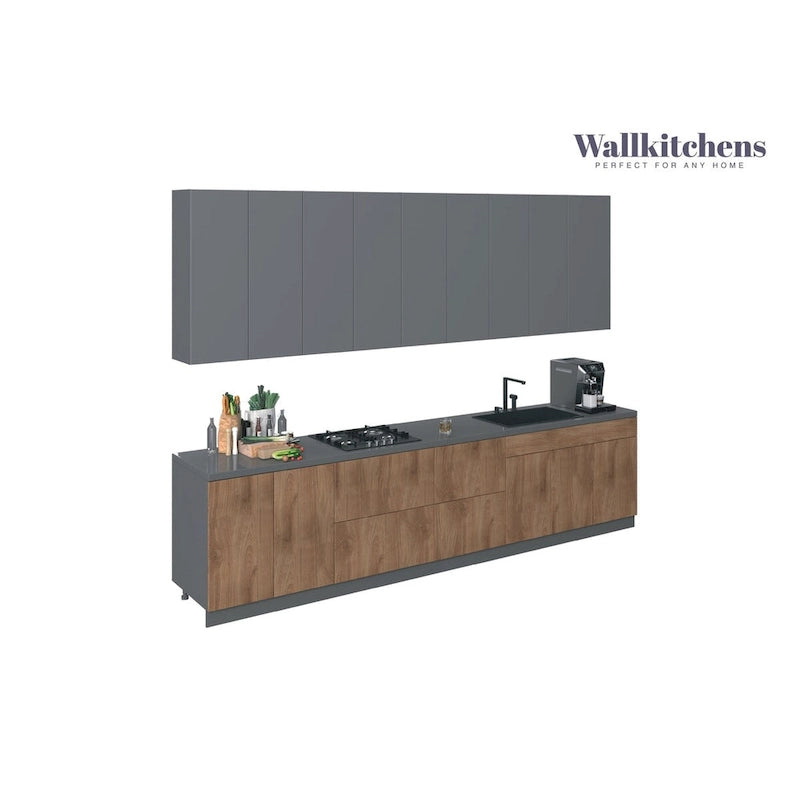 Collection Kitchen Elite Epicure - Teck Naturel et Base Noire - Taille 11 pieds de large - 138x24