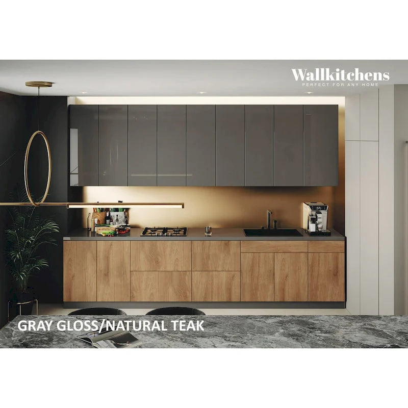 Collection Kitchen Elite Epicure - Teck Naturel et Base Noire - Taille 11 pieds de large - 138x24