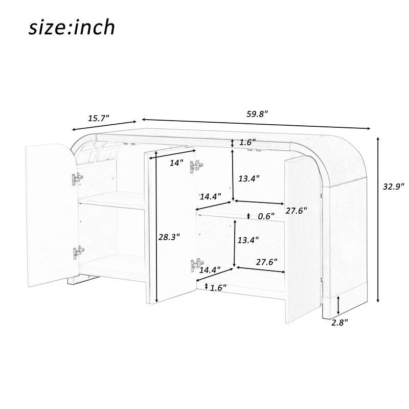 Armoire 4 portes de 59,8 po de largeur avec étagères réglables - S/O