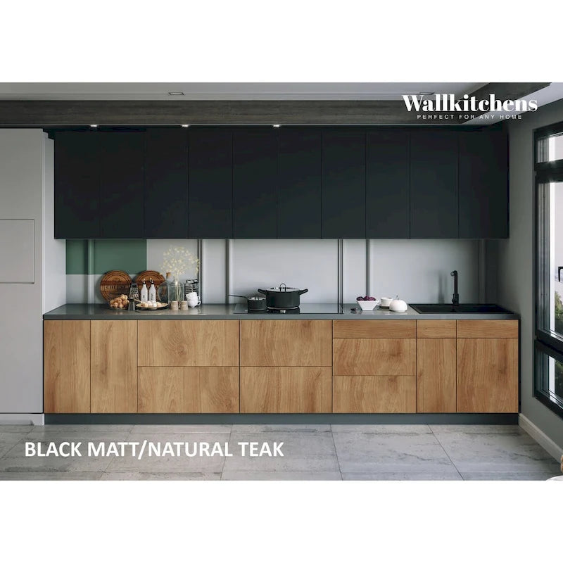 Collection Signature de cuisine Teck naturel et base de couleur noire Taille 13 pieds de large - 153x24