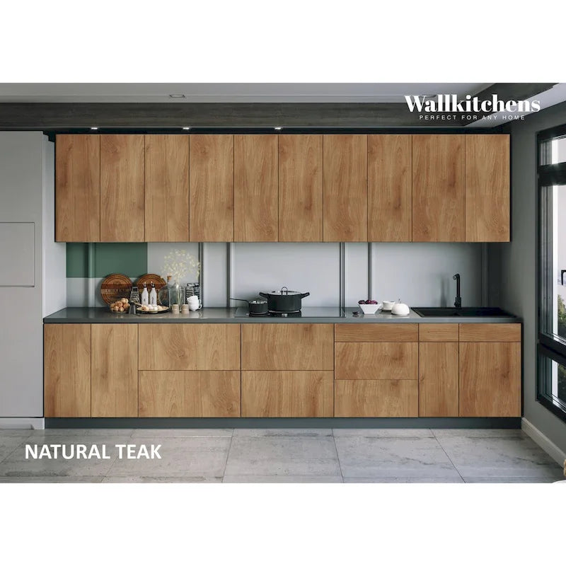 Collection Signature de cuisine Teck naturel et base de couleur noire Taille 13 pieds de large - 153x24