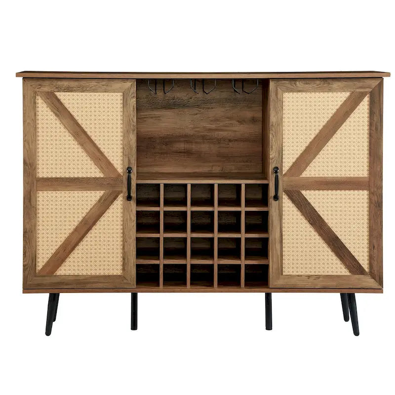 Meuble de rangement rustique en bois avec porte-bouteilles et porte-verres à vin