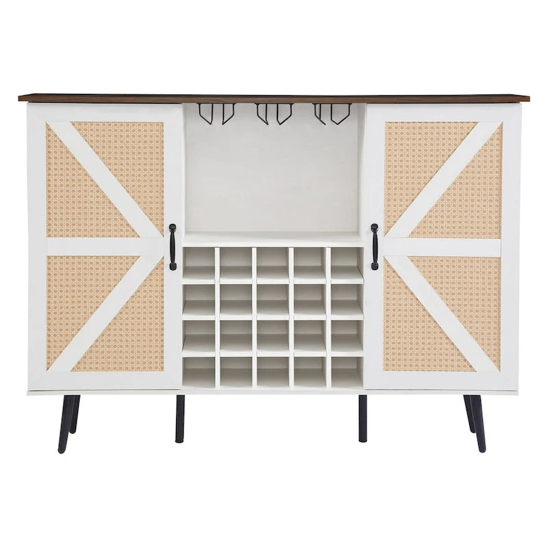 Meuble de rangement rustique en bois avec porte-bouteilles et porte-verres à vin