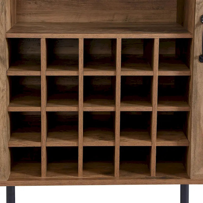 Meuble de rangement rustique en bois avec porte-bouteilles et porte-verres à vin