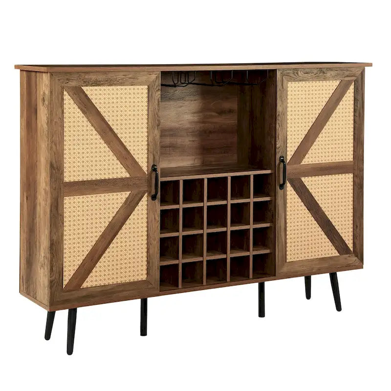Meuble de rangement rustique en bois avec porte-bouteilles et porte-verres à vin