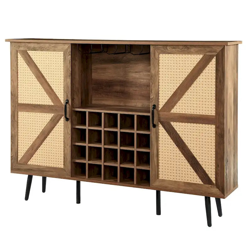 Meuble de rangement rustique en bois avec porte-bouteilles et porte-verres à vin