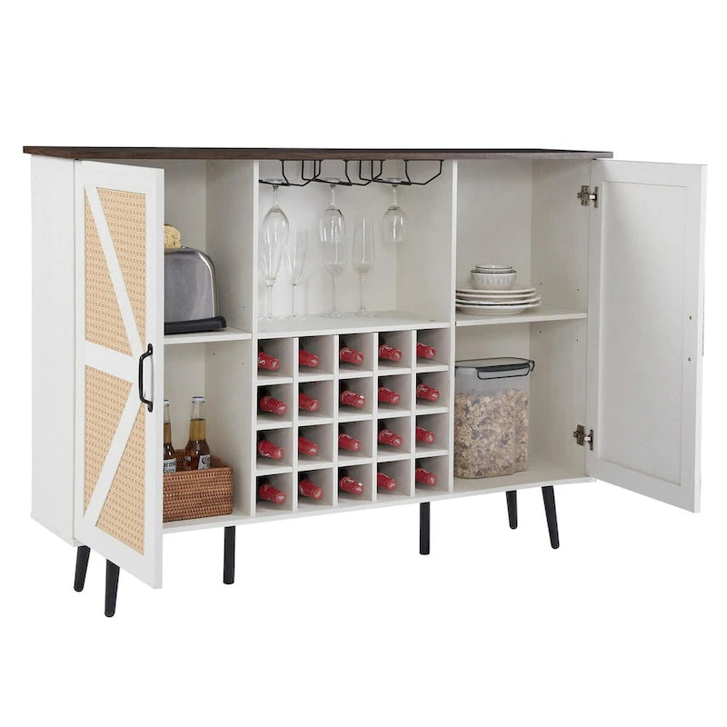 Meuble de rangement rustique en bois avec porte-bouteilles et porte-verres à vin