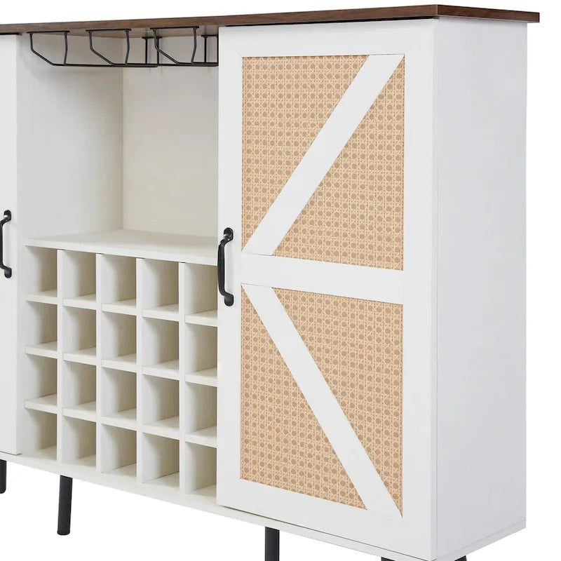 Meuble de rangement rustique en bois avec porte-bouteilles et porte-verres à vin