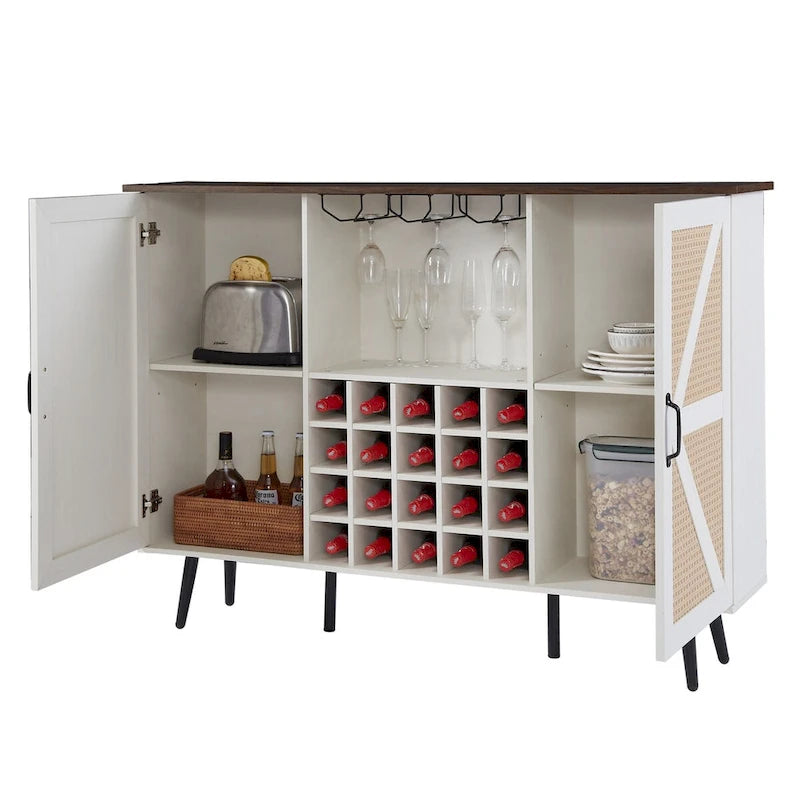Meuble de rangement rustique en bois avec porte-bouteilles et porte-verres à vin