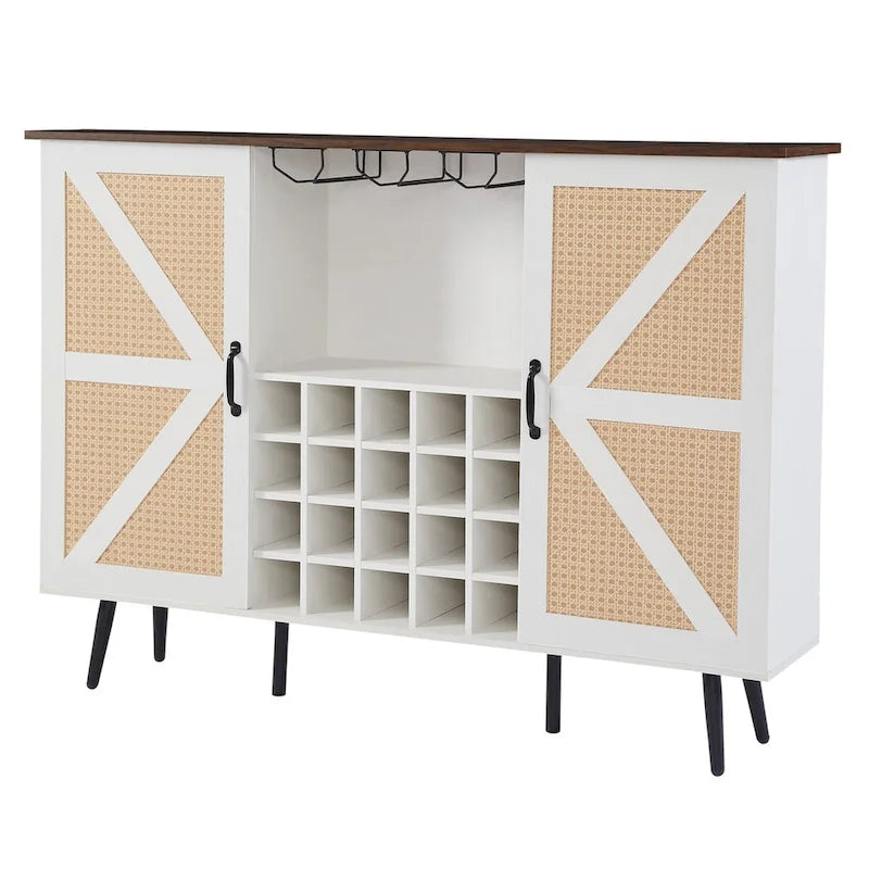 Meuble de rangement rustique en bois avec porte-bouteilles et porte-verres à vin
