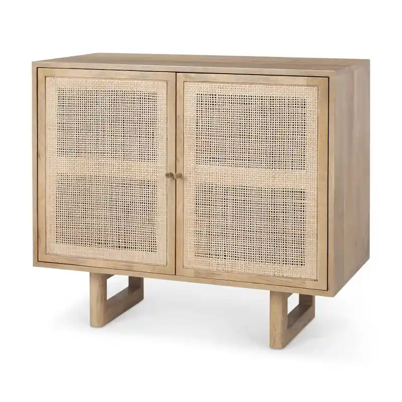 Grier Light Brown Solid Wood w/ Cane Doors Accent Cabinet