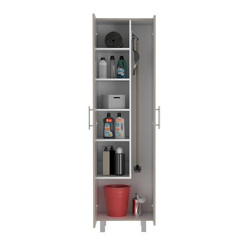 Armoire de nettoyage, armoire à deux portes, quatre pieds, cinq étagères
