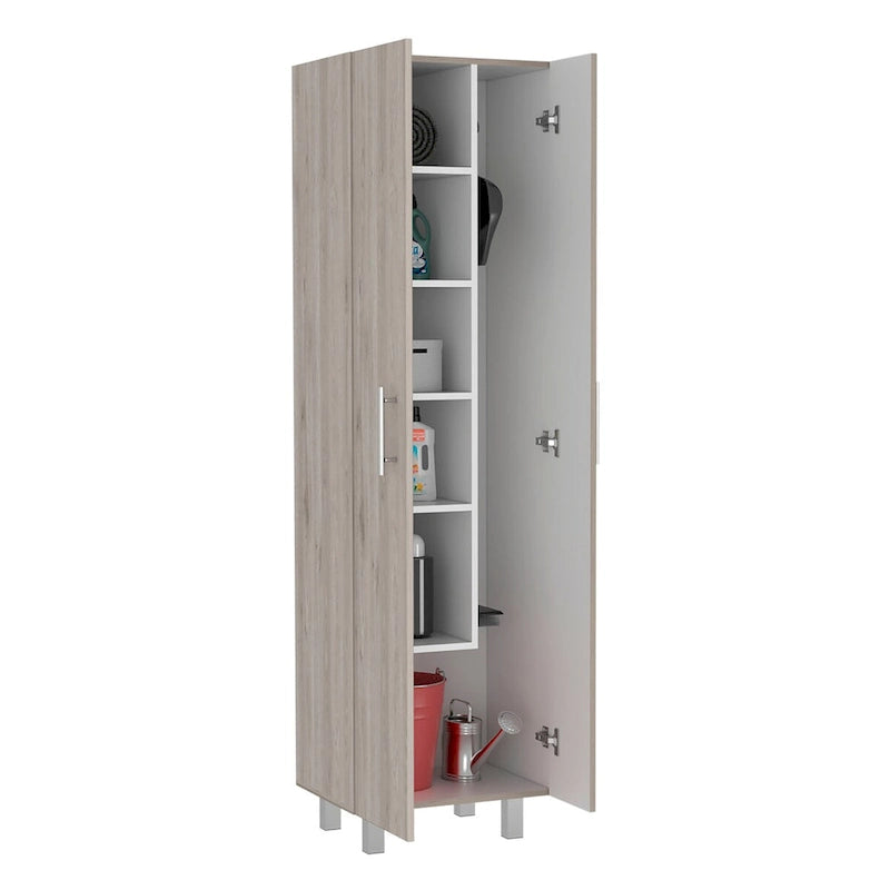 Armoire de nettoyage, armoire à deux portes, quatre pieds, cinq étagères