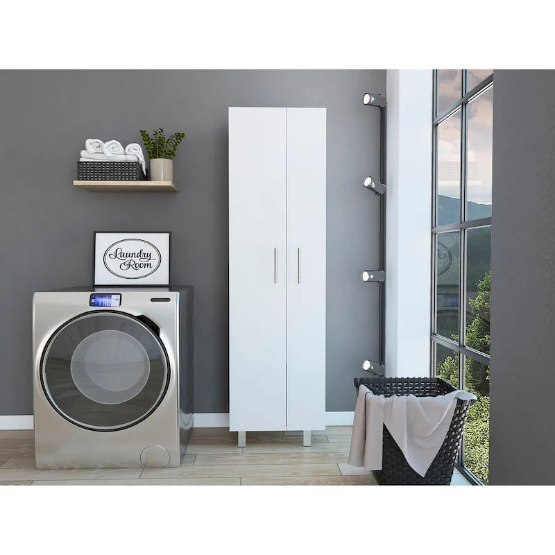 Armoire de nettoyage, armoire à deux portes, quatre pieds, cinq étagères