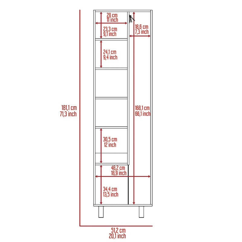 Armoire de nettoyage, armoire à deux portes, quatre pieds, cinq étagères
