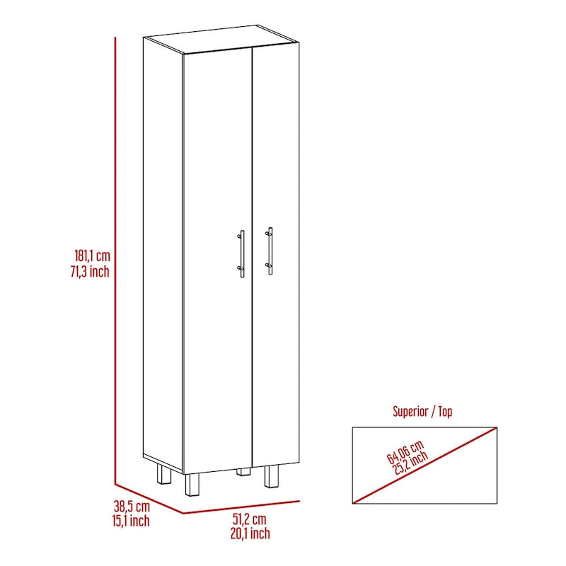 Armoire de nettoyage, armoire à deux portes, quatre pieds, cinq étagères