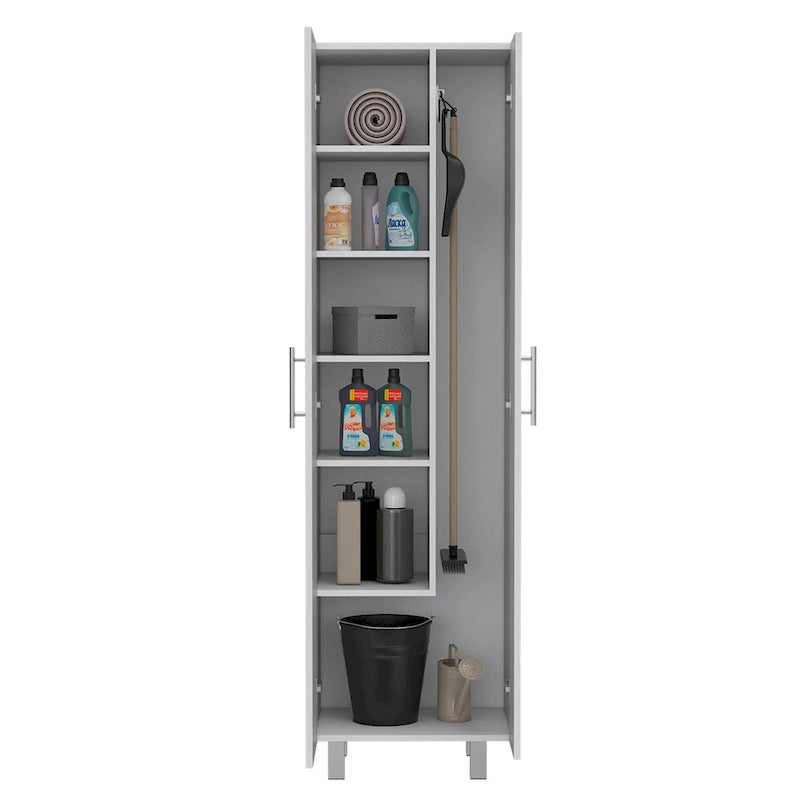 Armoire de nettoyage, armoire à deux portes, quatre pieds, cinq étagères
