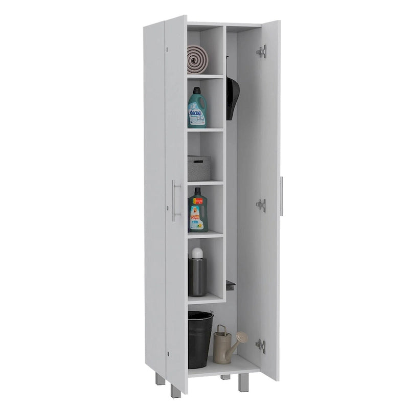 Armoire de nettoyage, armoire à deux portes, quatre pieds, cinq étagères