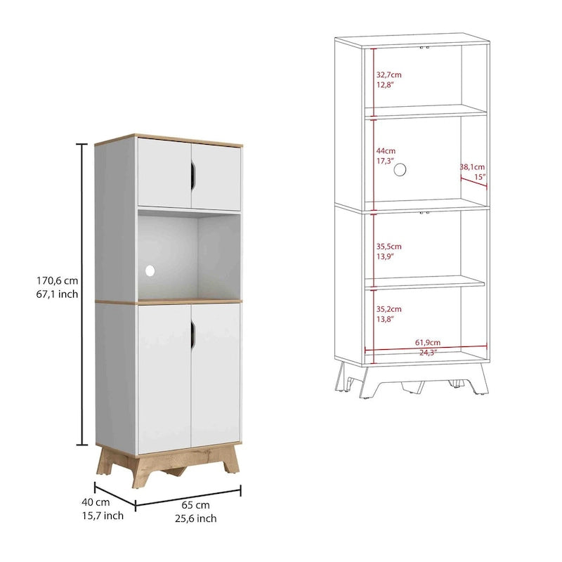 Meuble Haut Four Micro-ondes avec Plan de Travail et Meubles Bas Doubles Portes Hautes et Basses – Chêne Clair / Blanc