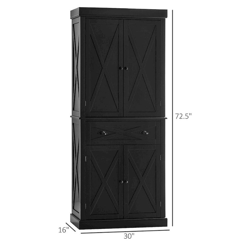 Armoire de cuisine autoportante à 4 portes avec 6 étagères et 1 tiroir