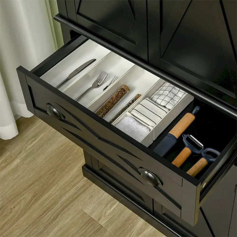 Armoire de cuisine autoportante à 4 portes avec 6 étagères et 1 tiroir