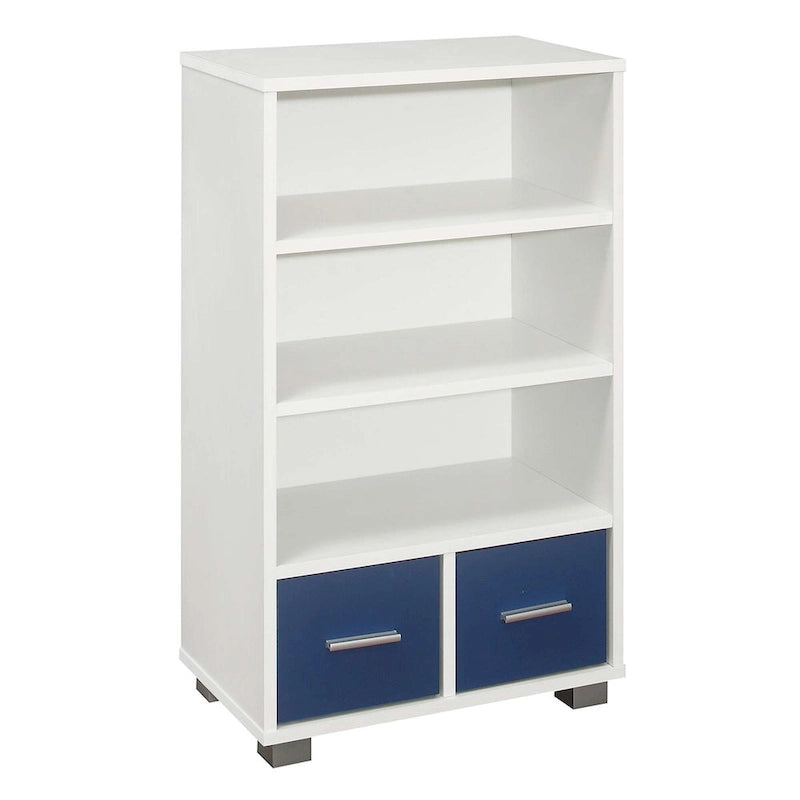 Rangement Jouets Enfant, Bibliothèque Enfant avec Tiroirs, Blanc/Bleu