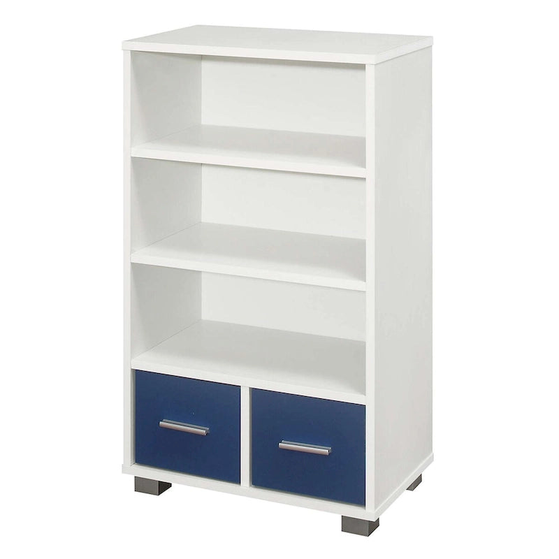 Rangement Jouets Enfant, Bibliothèque Enfant avec Tiroirs, Blanc/Bleu