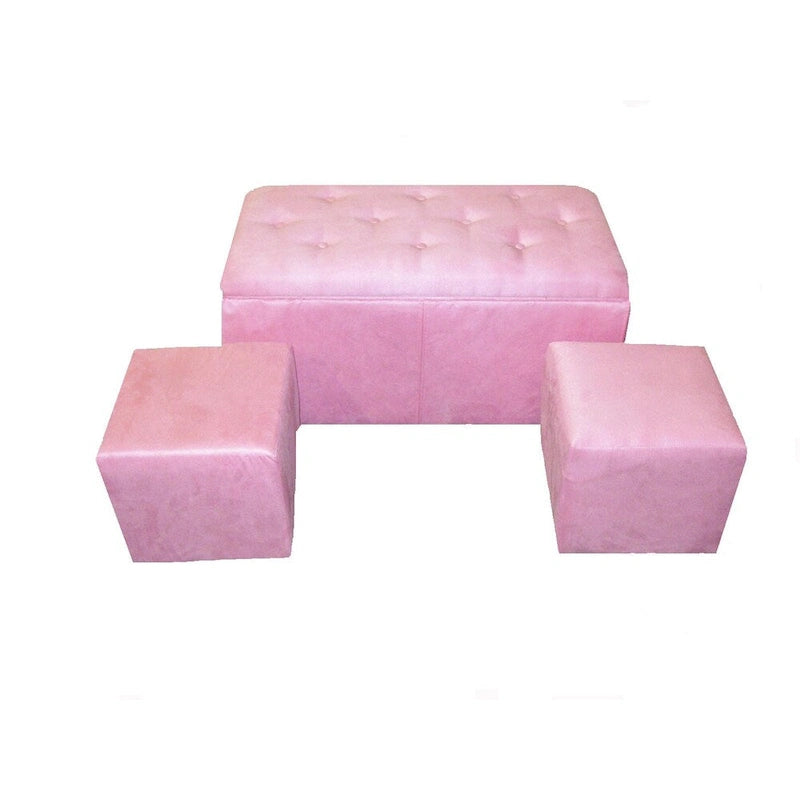 Banc de rangement rose avec 2 poufs