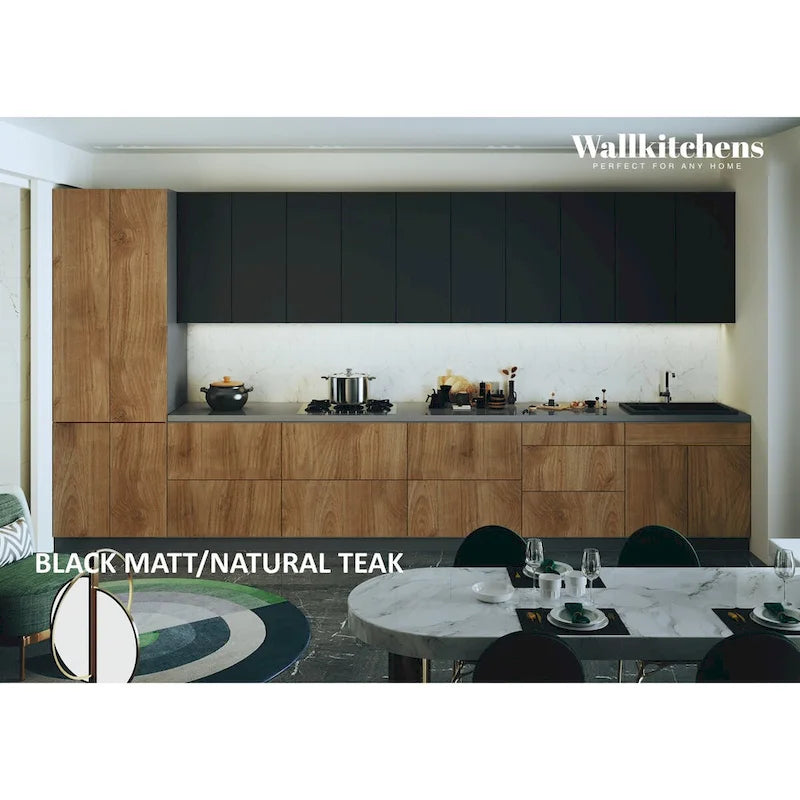 Collection Céleste Cuisine Teck Naturel & Base Noire Dimensions 15 Pi Large - 182x24