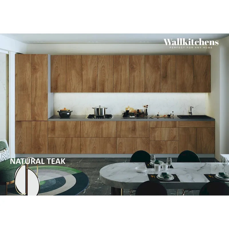 Collection Céleste Cuisine Teck Naturel & Base Noire Dimensions 15 Pi Large - 182x24