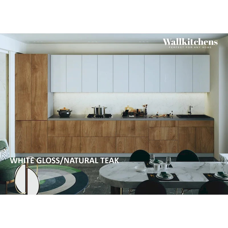 Collection Céleste Cuisine Teck Naturel & Base Noire Dimensions 15 Pi Large - 182x24