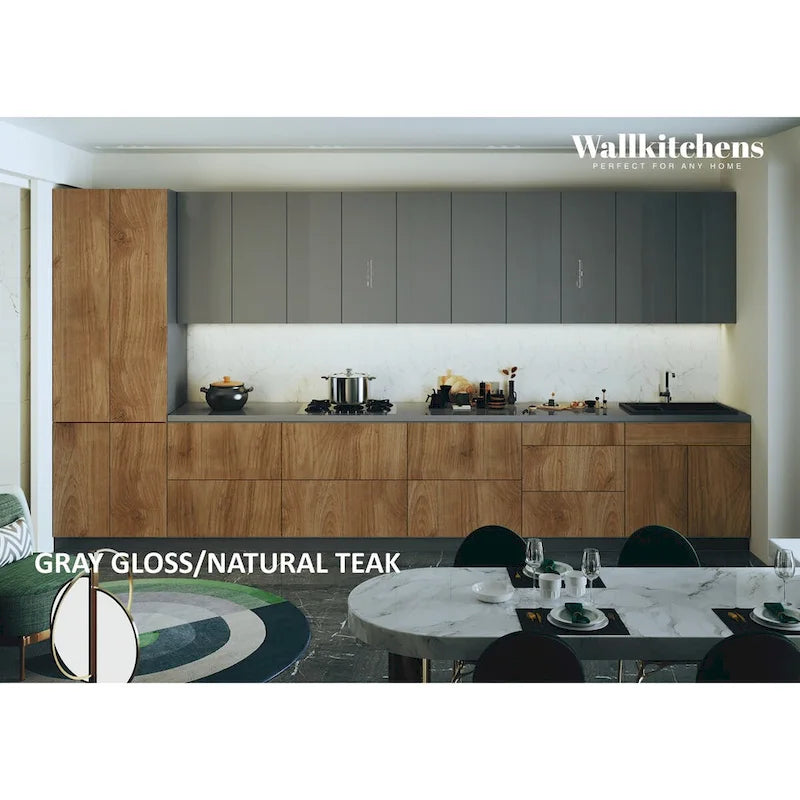 Collection Céleste Cuisine Teck Naturel & Base Noire Dimensions 15 Pi Large - 182x24