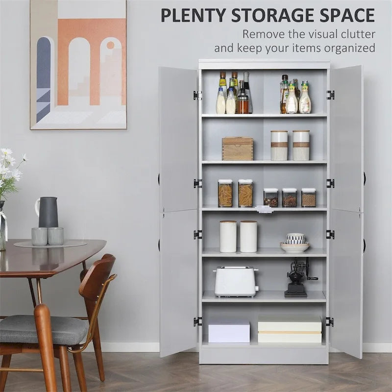Garde-manger de cuisine autoportant, étagère à 6 niveaux avec 2 étagères réglables