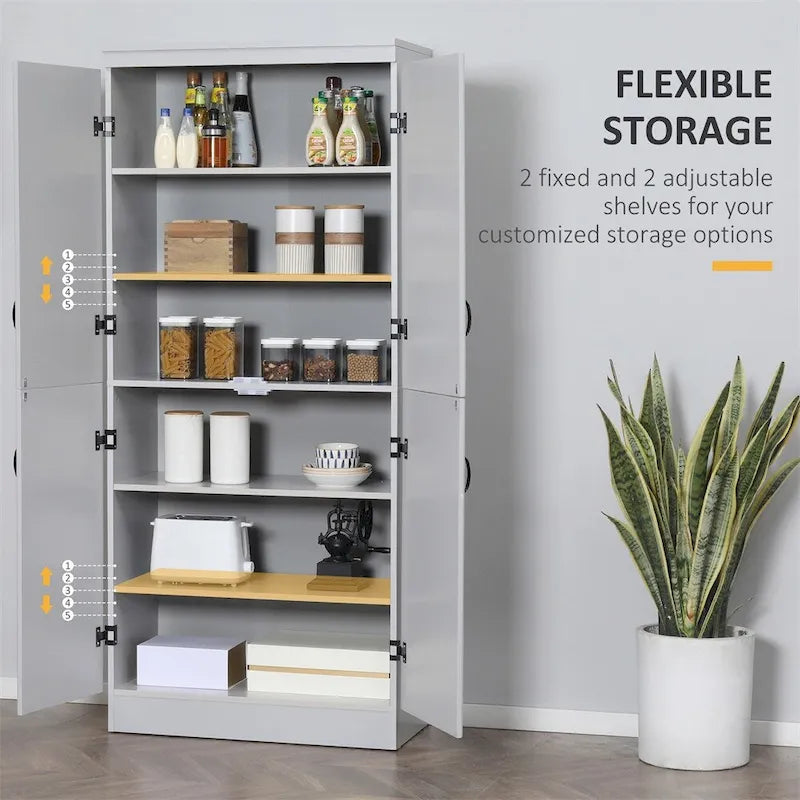 Garde-manger de cuisine autoportant, étagère à 6 niveaux avec 2 étagères réglables