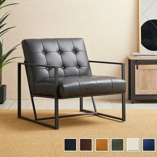  29.50W Mid-Century PU Leather Tufted Accent Chair - 29.5W x 30.5H x 29.25D