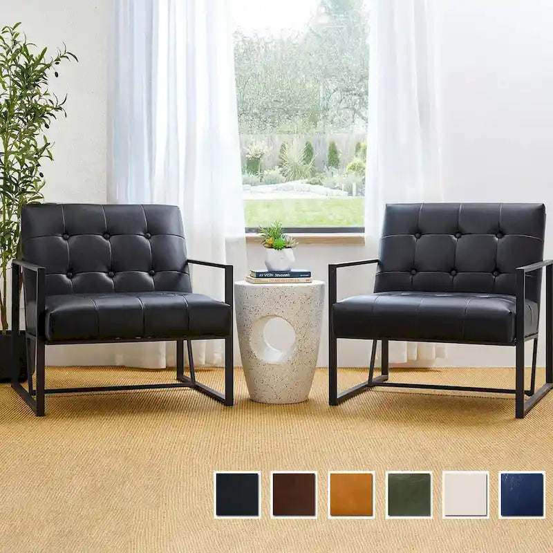 Fauteuil d'appoint capitonné en cuir PU de style Mid-Century 29,50W 29,5L x 30,5H x 29,25P