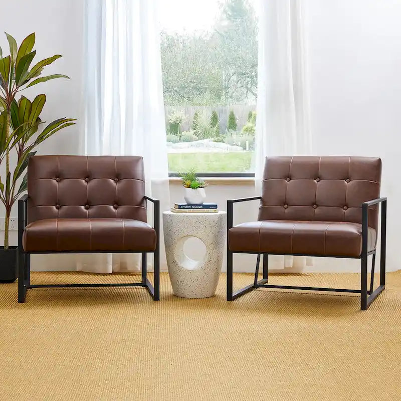 Fauteuil d'appoint capitonné en cuir PU de style Mid-Century 29,50W 29,5L x 30,5H x 29,25P
