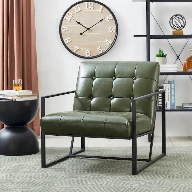 Fauteuil d'appoint capitonné en cuir PU de style Mid-Century 29,50W 29,5L x 30,5H x 29,25P