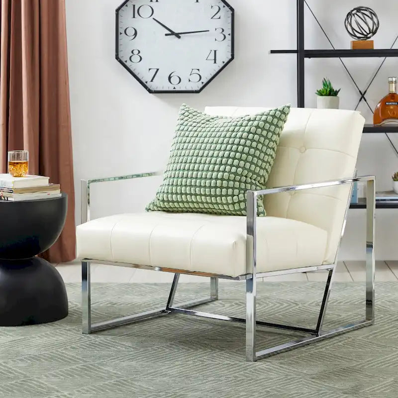 Fauteuil d'appoint capitonné en cuir PU de style Mid-Century 29,50W 29,5L x 30,5H x 29,25P