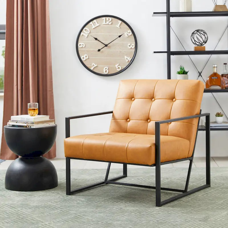 Fauteuil d'appoint capitonné en cuir PU de style Mid-Century 29,50W 29,5L x 30,5H x 29,25P