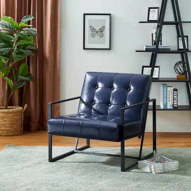 Fauteuil d'appoint capitonné en cuir PU de style Mid-Century 29,50W 29,5L x 30,5H x 29,25P