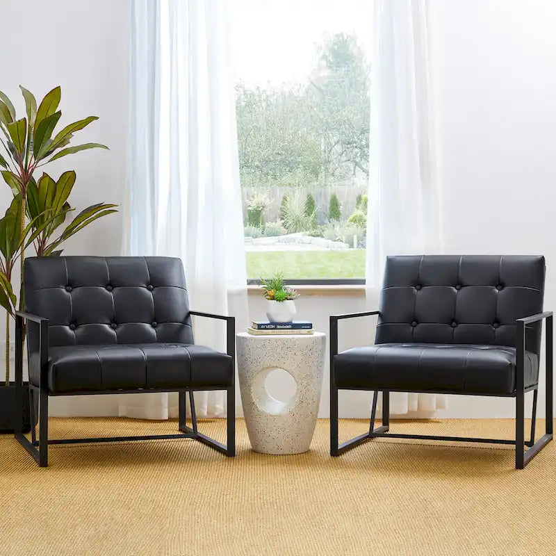 Fauteuil d'appoint capitonné en cuir PU de style Mid-Century 29,50W 29,5L x 30,5H x 29,25P