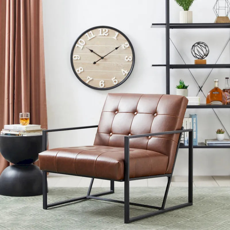 Fauteuil d'appoint capitonné en cuir PU de style Mid-Century 29,50W 29,5L x 30,5H x 29,25P