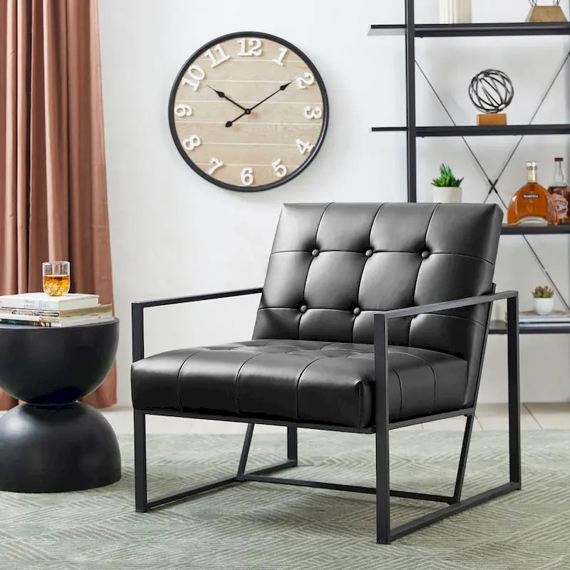 Fauteuil d'appoint capitonné en cuir PU de style Mid-Century 29,50W 29,5L x 30,5H x 29,25P