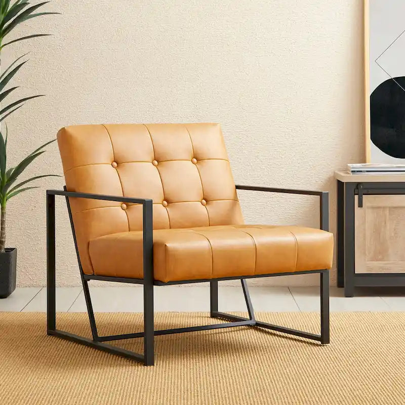 Fauteuil d'appoint capitonné en cuir PU de style Mid-Century 29,50W 29,5L x 30,5H x 29,25P