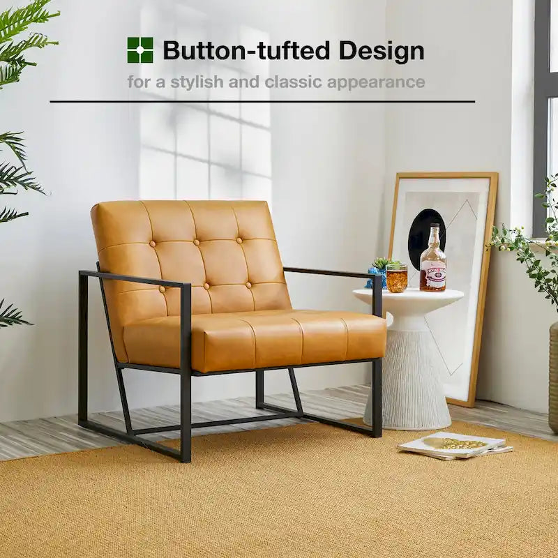 Fauteuil d'appoint capitonné en cuir PU de style Mid-Century 29,50W 29,5L x 30,5H x 29,25P