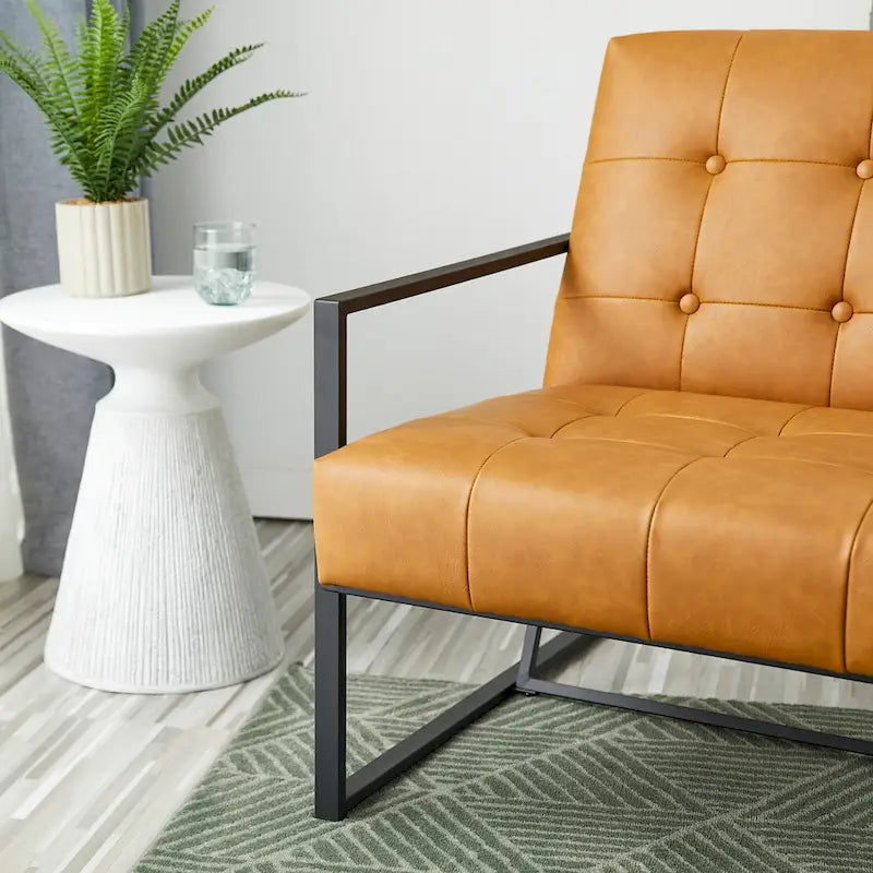Fauteuil d'appoint capitonné en cuir PU de style Mid-Century 29,50W 29,5L x 30,5H x 29,25P