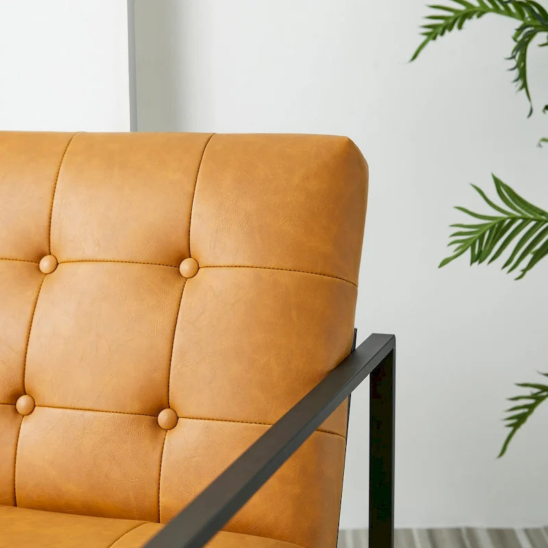Fauteuil d'appoint capitonné en cuir PU de style Mid-Century 29,50W 29,5L x 30,5H x 29,25P